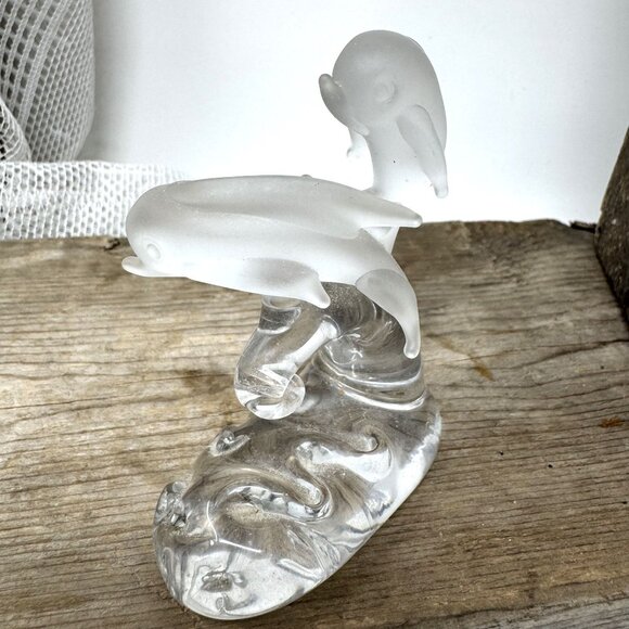 Handcrafted Glass Dolphin Figurine Sculpture Clear n Matt - Picture 3 of 7